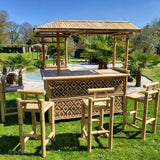 Grand Bar en bambou clair (Angle) + 4 chaises